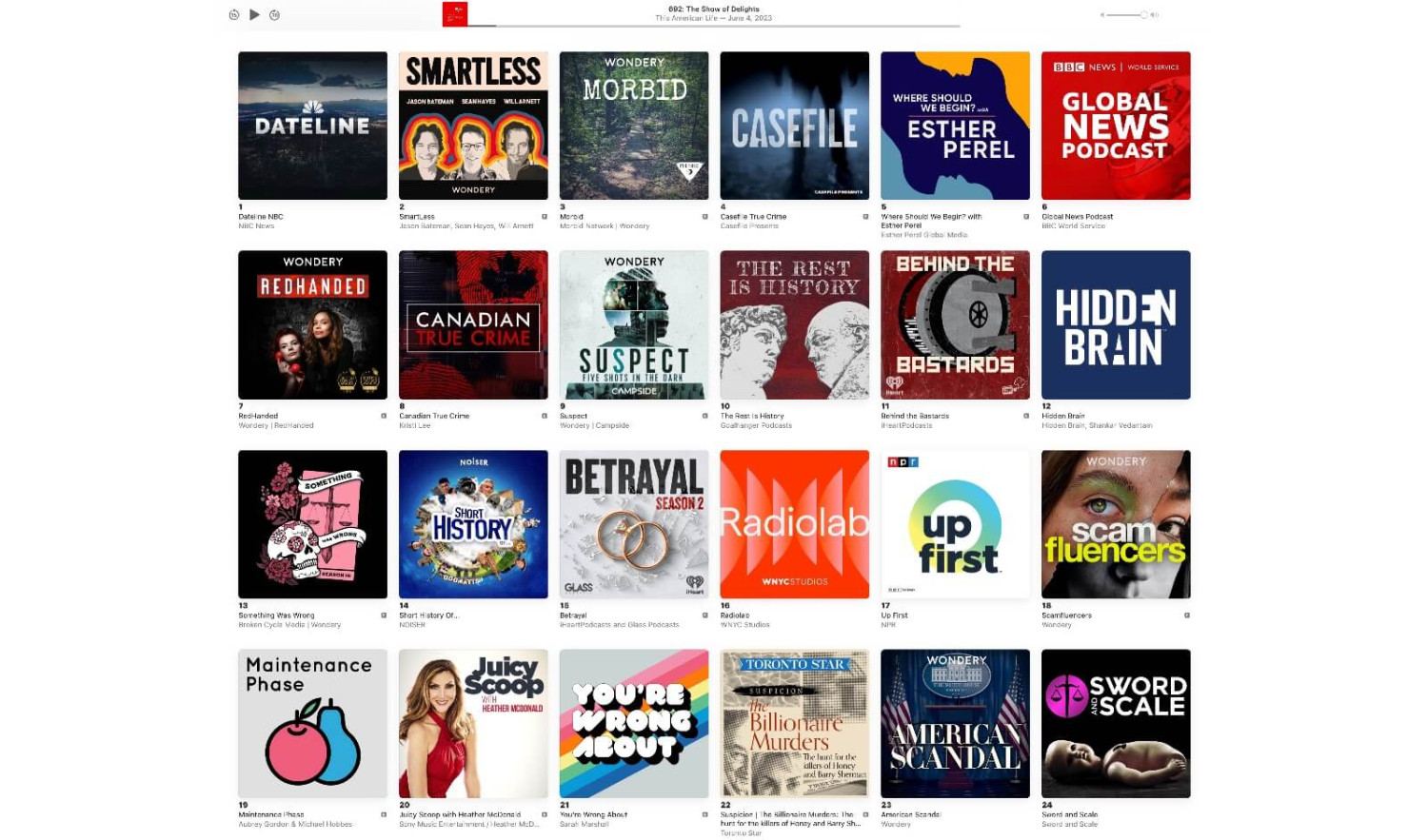 Top Apple Podcasts charts - best podcast names and titles