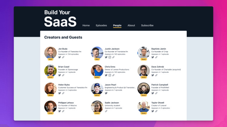 People profiles for your podcast hosts, guests, editors on your website