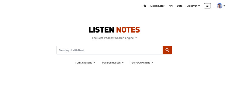 Podcast search engine: Listen Notes