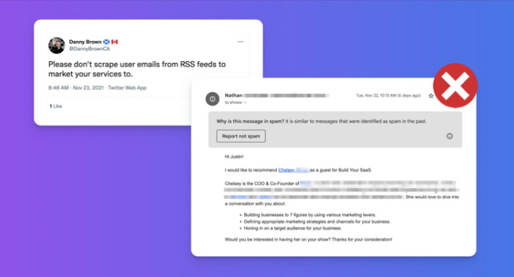 Stop spamming podcast RSS feeds by scraping the email address