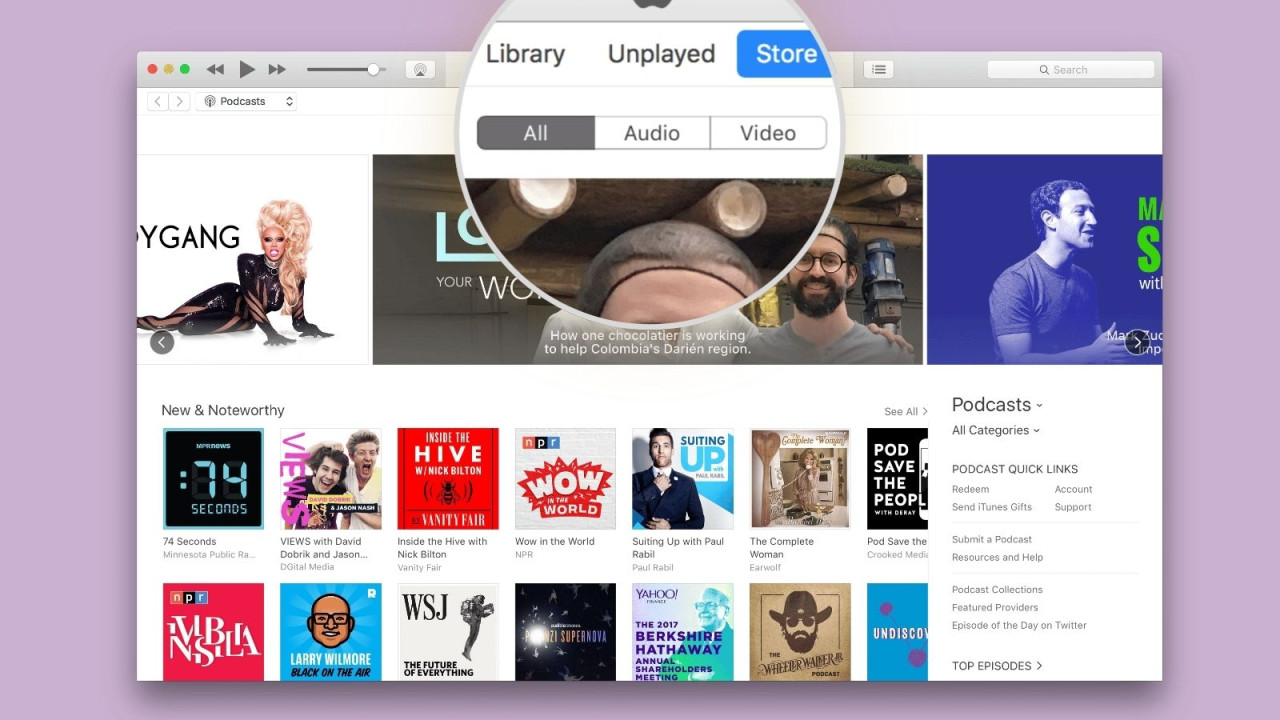In iTunes, you could filter the entire podcast directory by video. Audio and video podcasts were browsed side by side.