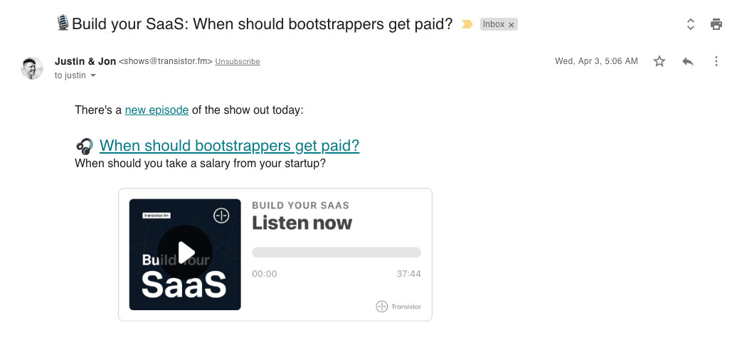 Automated podcast email notification