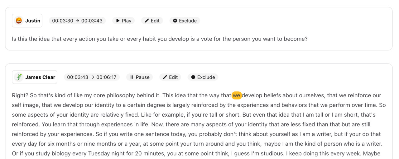 Castmagic gives you a transcript preview that plays the audio and highlights each word as it plays.