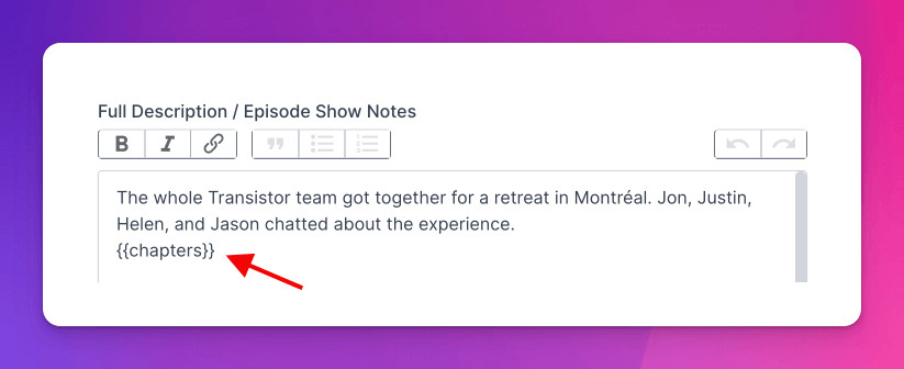 MP3 chapters placeholder tag for show notes