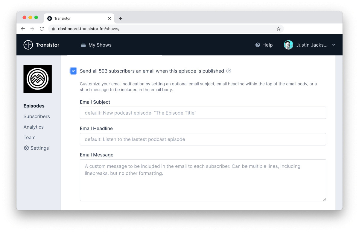 Customize the email sent to private podcast subscribers
