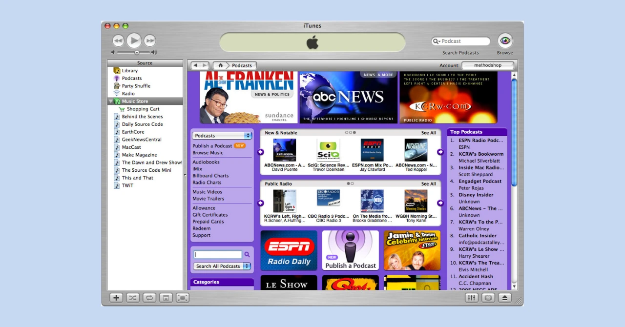 Podcasts in iTunes (screenshot from 2005)