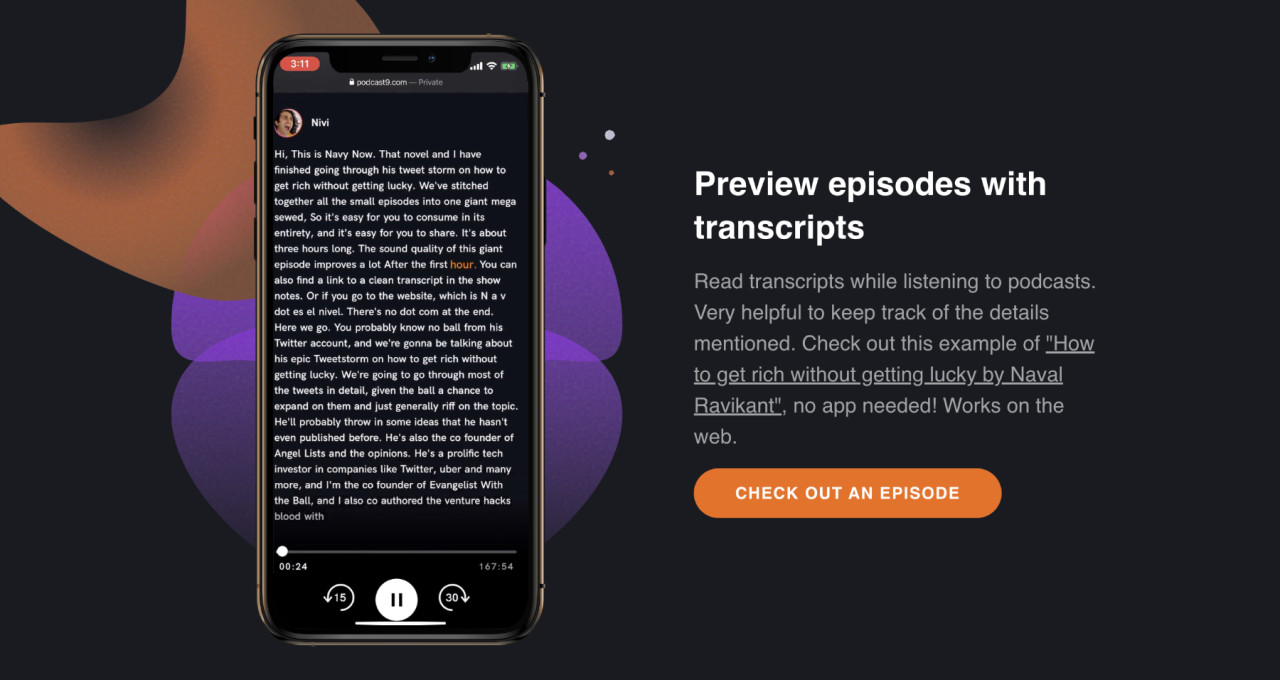 Podcast 9 - a player that allowed you to preview episodes with transcripts