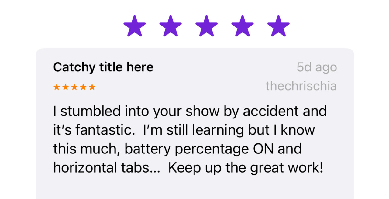 Five star Apple Podcasts review: 
