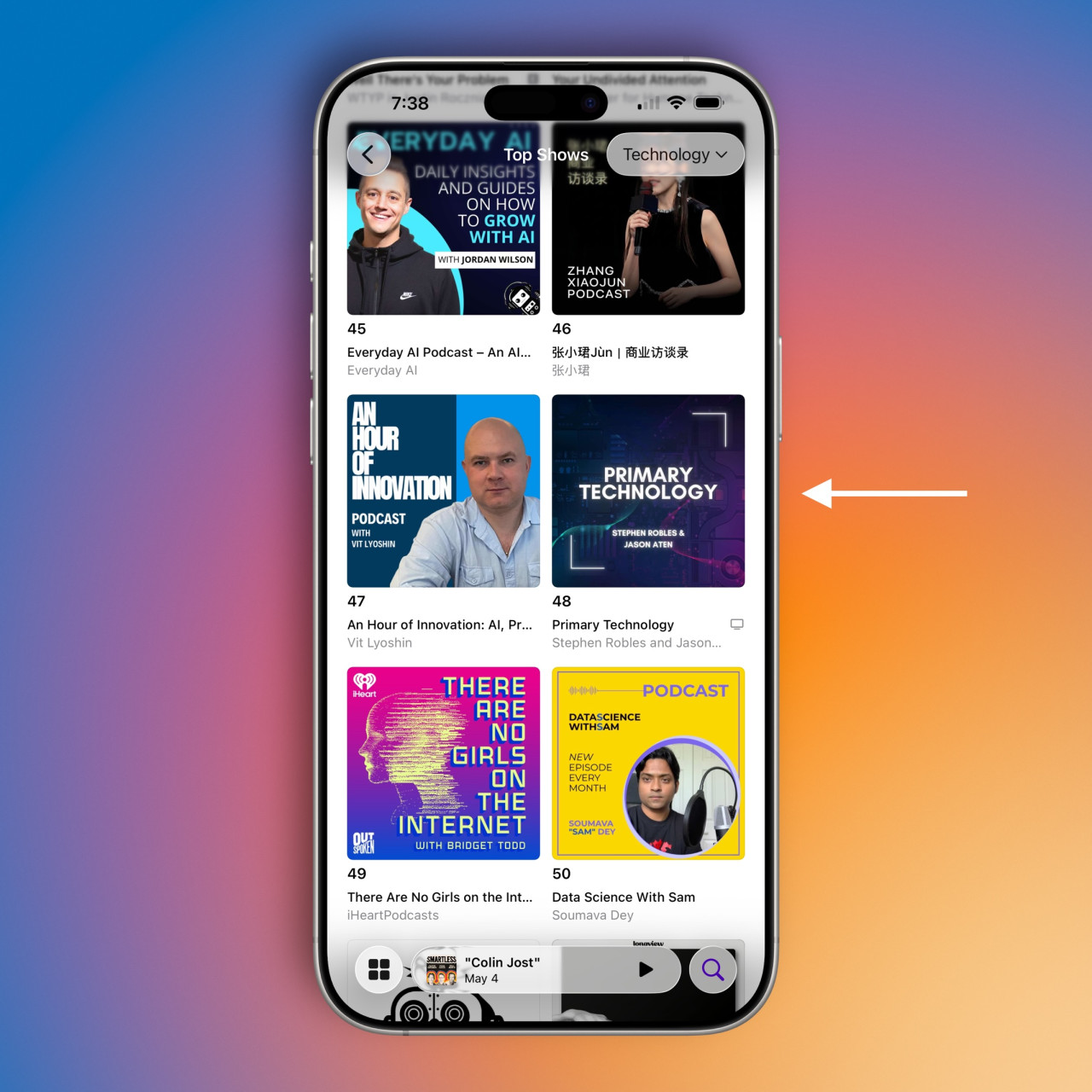 Stephen's podcast (Primary Technology) is now in the Top 50 of tech shows on Apple Podcasts