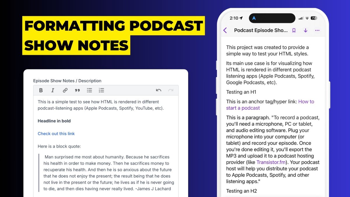 Formatting your podcast's show notes for different apps